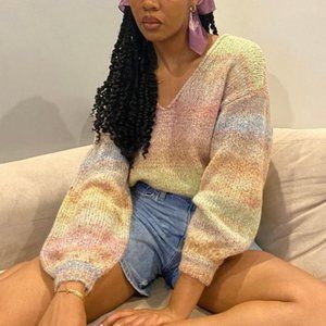 Urban Outfitters Lyra Pullover Chrome Rainbow Sweater boho sz M
